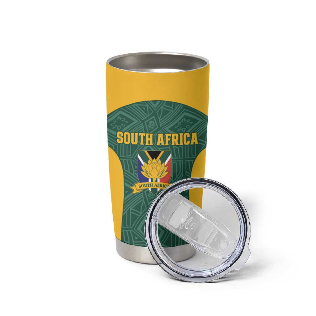Custom South Africa Soccer Tumbler Cup Bafana Bafana Spirit African Pattern - African Pride