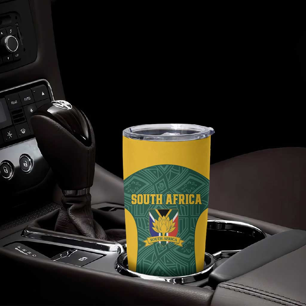 Custom South Africa Soccer Tumbler Cup Bafana Bafana Spirit African Pattern - African Pride