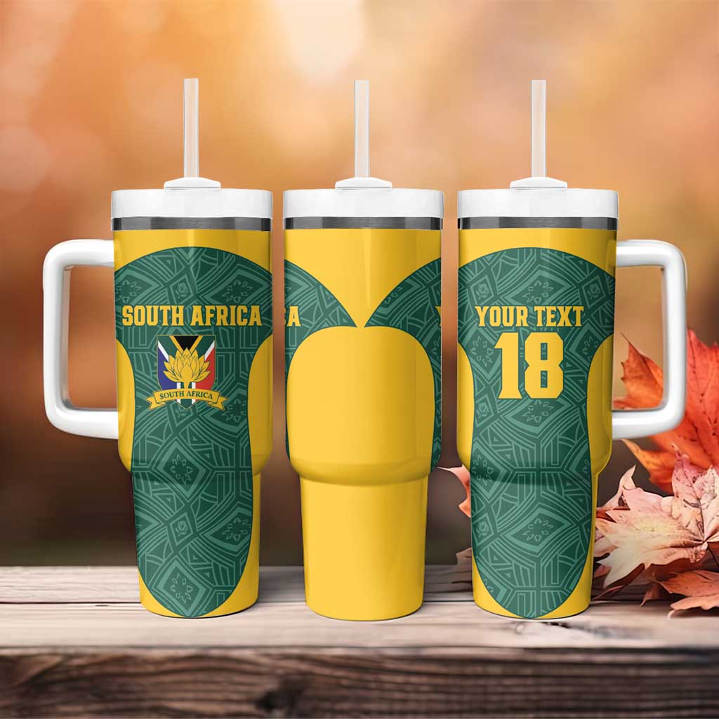 Custom South Africa Soccer Tumbler With Handle Bafana Bafana Spirit African Pattern - African Pride