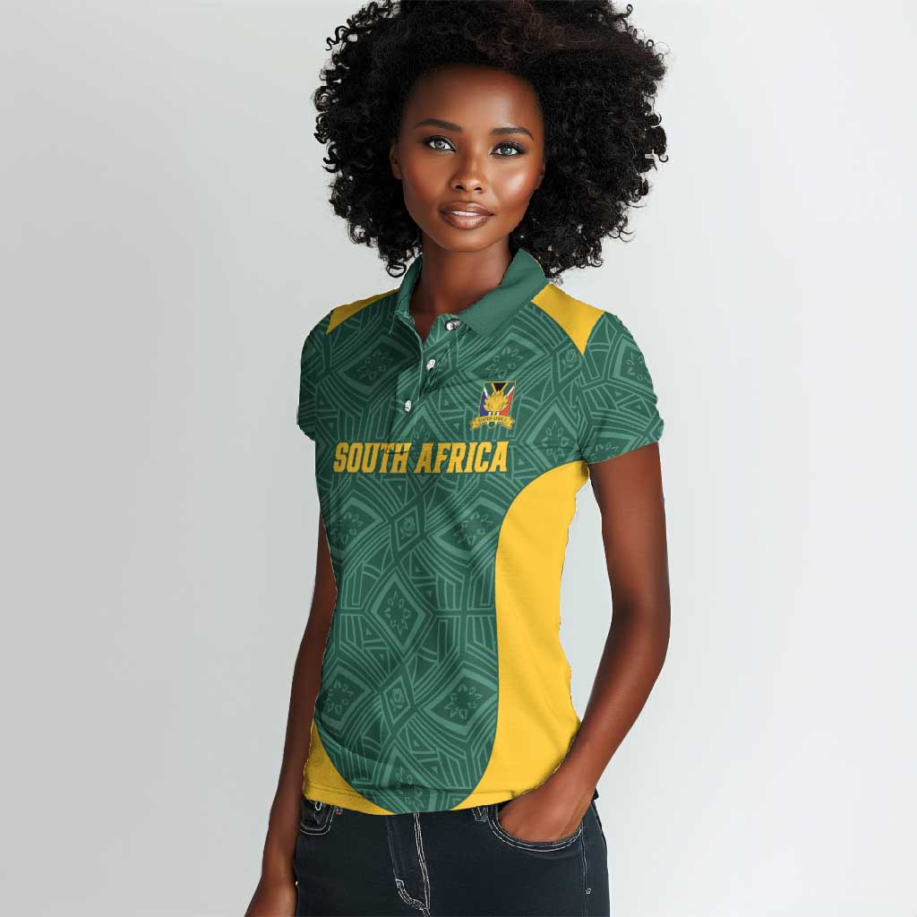 Custom South Africa Soccer Women Polo Shirt Bafana Bafana Spirit African Pattern - African Pride