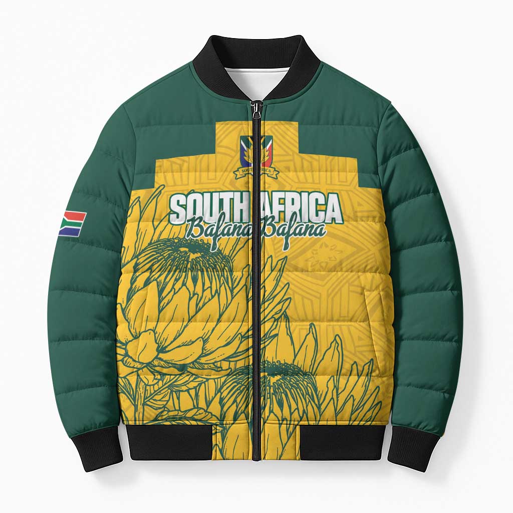 Custom South Africa Soccer Bomber Puffer Jacket From Protea Roots We Rise - African Pride