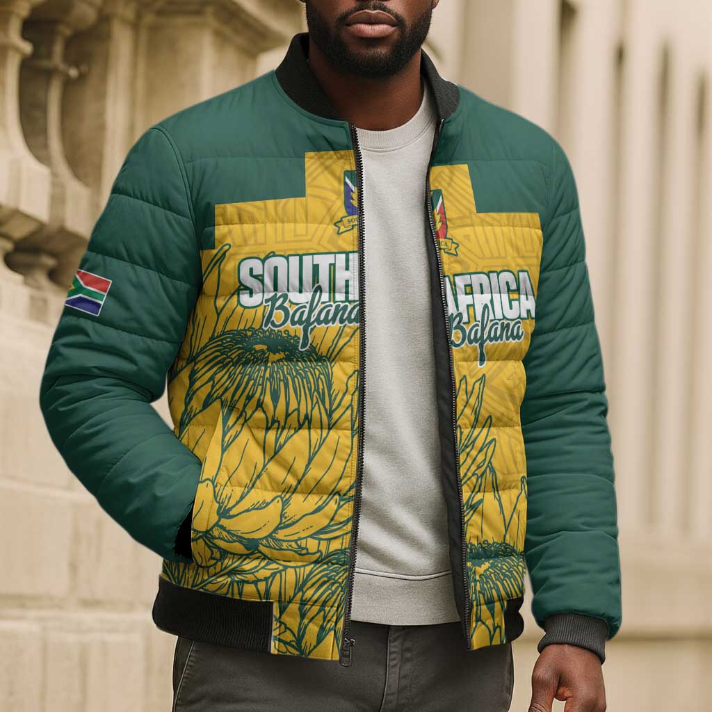 Custom South Africa Soccer Bomber Puffer Jacket From Protea Roots We Rise - African Pride