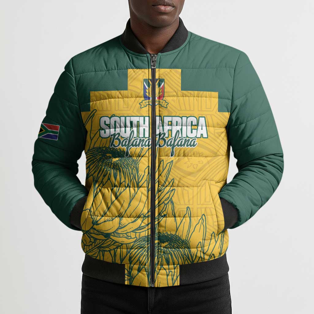 Custom South Africa Soccer Bomber Puffer Jacket From Protea Roots We Rise - African Pride