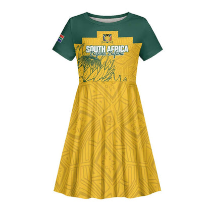 Custom South Africa Soccer Kid Short Sleeve Dress From Protea Roots We Rise - African Pride