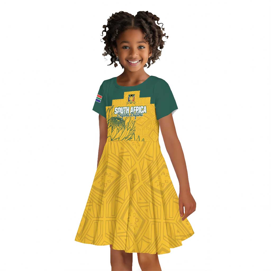 Custom South Africa Soccer Kid Short Sleeve Dress From Protea Roots We Rise - African Pride