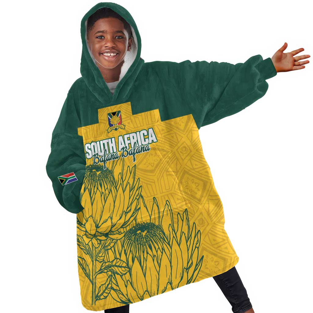 Custom South Africa Soccer Kid Wearable Blanket Hoodie From Protea Roots We Rise - African Pride