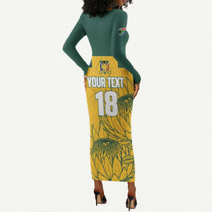 Custom South Africa Soccer Long Sleeve Bodycon Dress From Protea Roots We Rise - African Pride