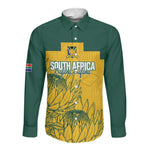 Custom South Africa Soccer Long Sleeve Button Shirt From Protea Roots We Rise - African Pride