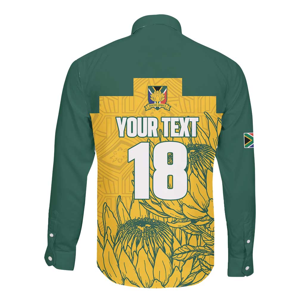 Custom South Africa Soccer Long Sleeve Button Shirt From Protea Roots We Rise - African Pride