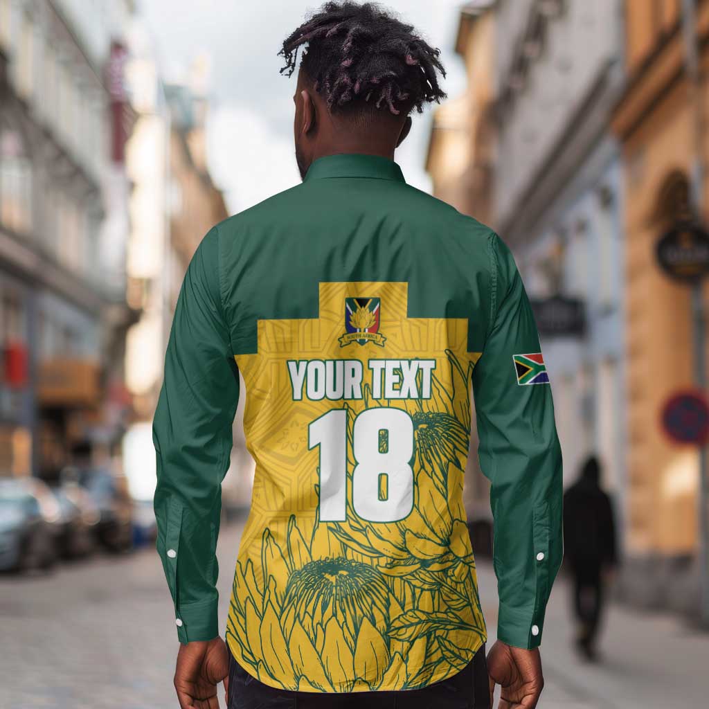Custom South Africa Soccer Long Sleeve Button Shirt From Protea Roots We Rise - African Pride