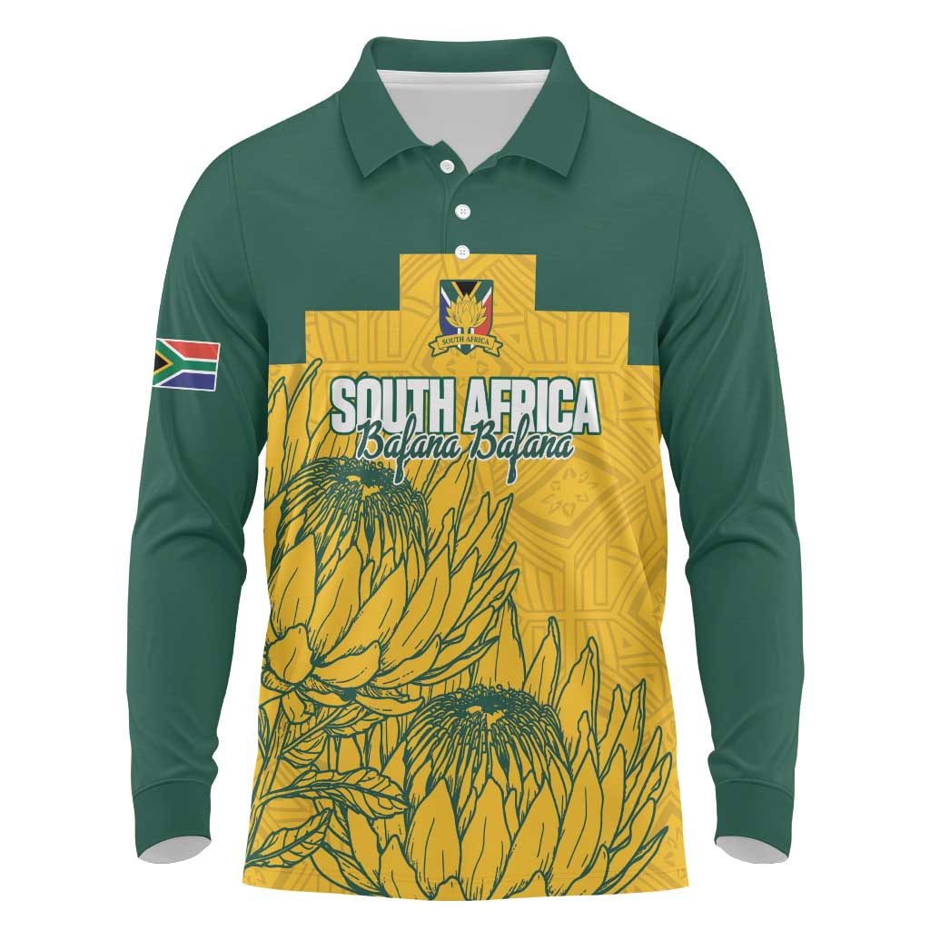 Custom South Africa Soccer Long Sleeve Polo Shirt From Protea Roots We Rise - African Pride