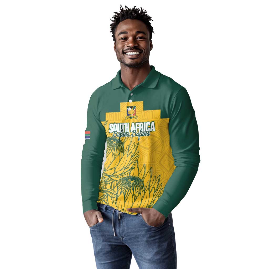 Custom South Africa Soccer Long Sleeve Polo Shirt From Protea Roots We Rise - African Pride