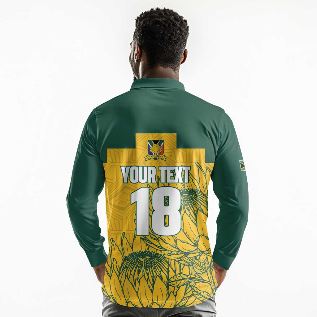 Custom South Africa Soccer Long Sleeve Polo Shirt From Protea Roots We Rise - African Pride
