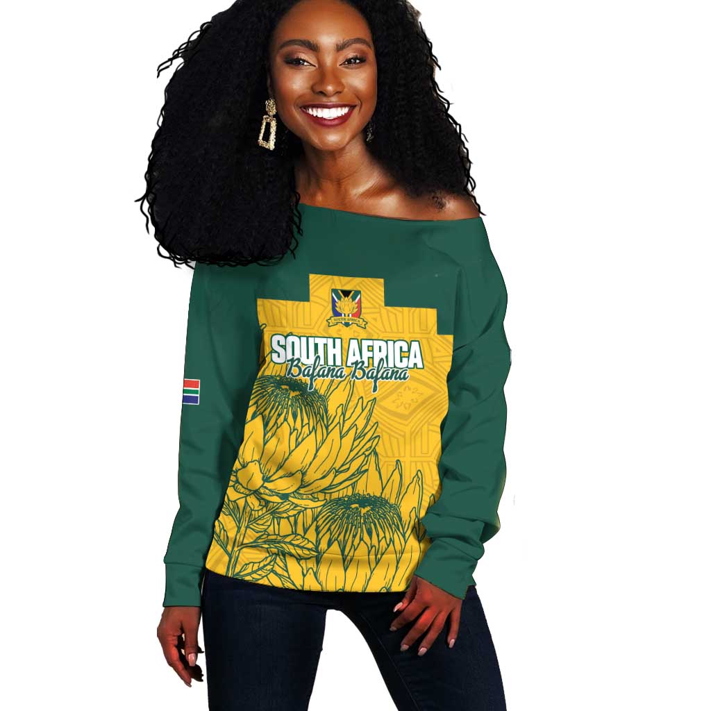 Custom South Africa Soccer Off Shoulder Sweater From Protea Roots We Rise - African Pride