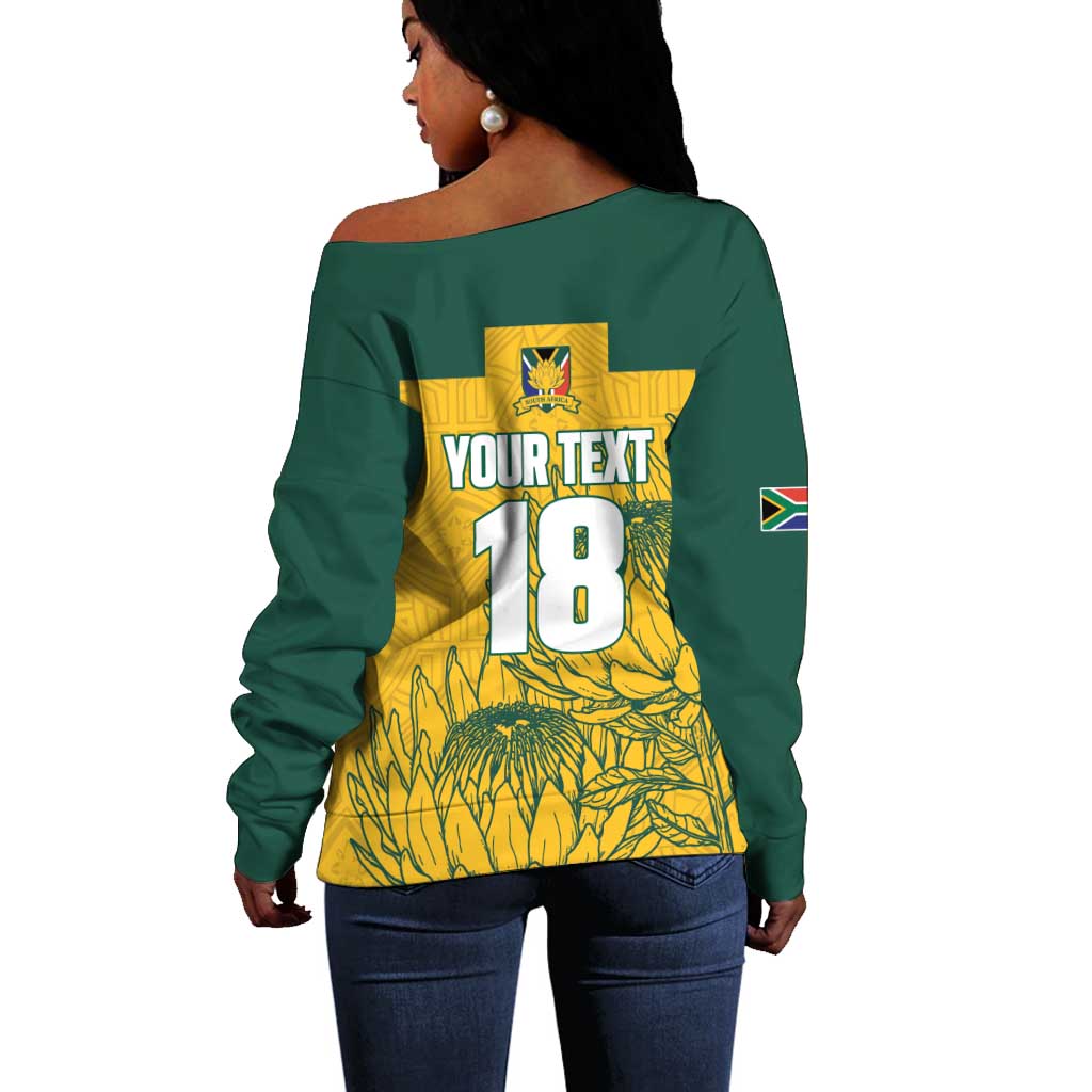 Custom South Africa Soccer Off Shoulder Sweater From Protea Roots We Rise - African Pride
