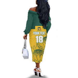 Custom South Africa Soccer Off The Shoulder Long Sleeve Dress From Protea Roots We Rise - African Pride
