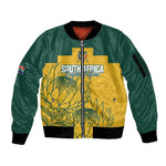 Custom South Africa Soccer Sleeve Zip Bomber Jacket From Protea Roots We Rise - African Pride