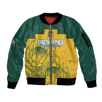 Custom South Africa Soccer Sleeve Zip Bomber Jacket From Protea Roots We Rise - African Pride