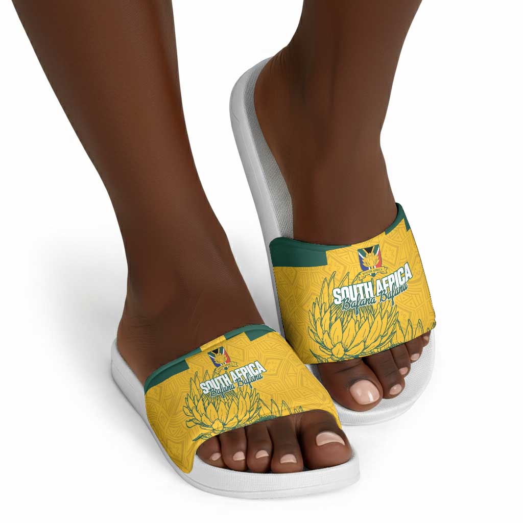 Custom South Africa Soccer Slide Sandals From Protea Roots We Rise - African Pride