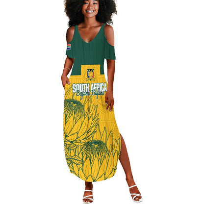 Custom South Africa Soccer Summer Maxi Dress From Protea Roots We Rise - African Pride
