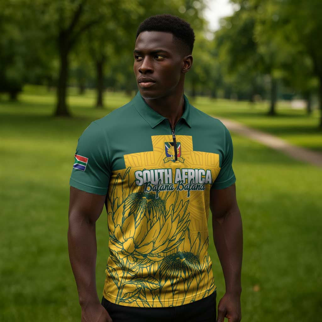 Custom South Africa Soccer Zipper Polo Shirt From Protea Roots We Rise - African Pride