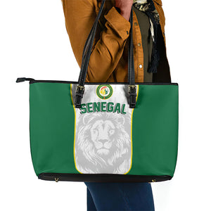 Senegal Football 2026 Leather Tote Bag Proud Lions of Teranga Spirit