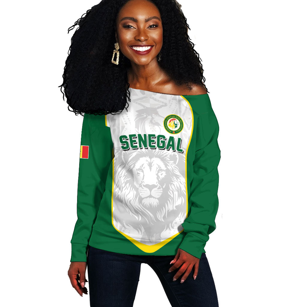 Custom Senegal Football 2026 Off Shoulder Sweater Proud Lions of Teranga Spirit