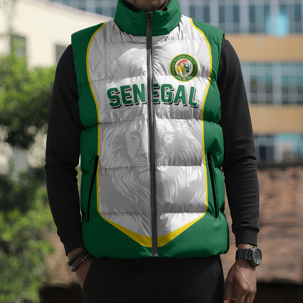 Custom Senegal Football 2026 Sleeveless Puffer Jacket Proud Lions of Teranga Spirit