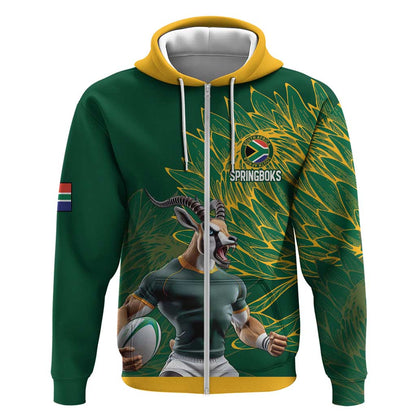 Rugby South Africa Champion Custom Zip Hoodie Springboks Mascot - African Pride