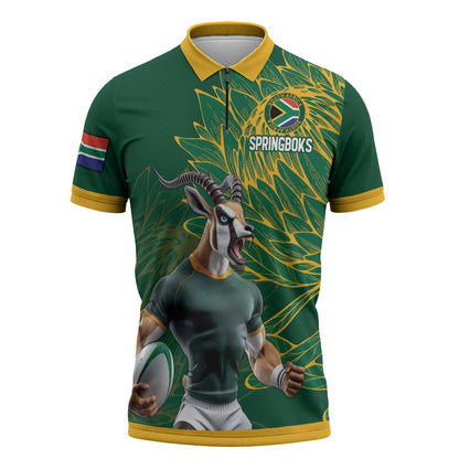 Rugby South Africa Champion Custom Zipper Polo Shirt Springboks Mascot
