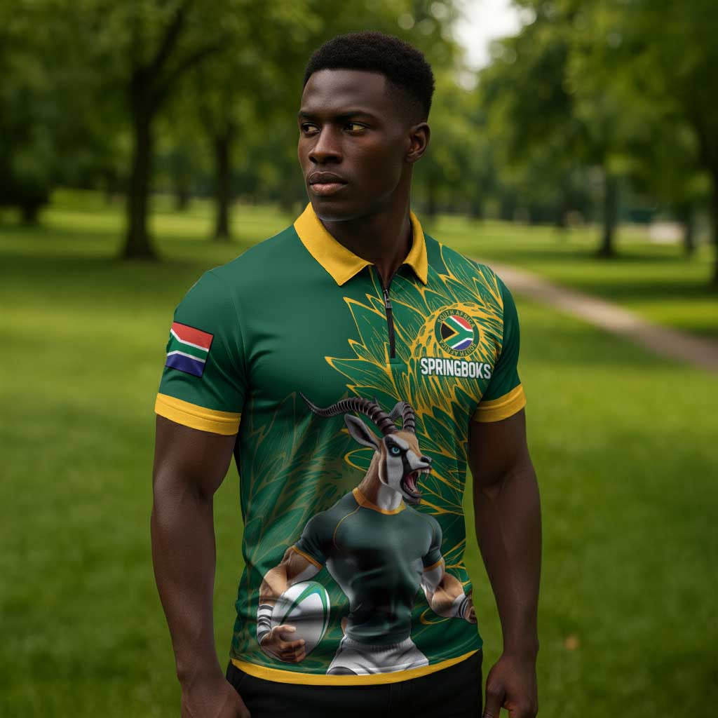 Rugby South Africa Champion Custom Zipper Polo Shirt Springboks Mascot