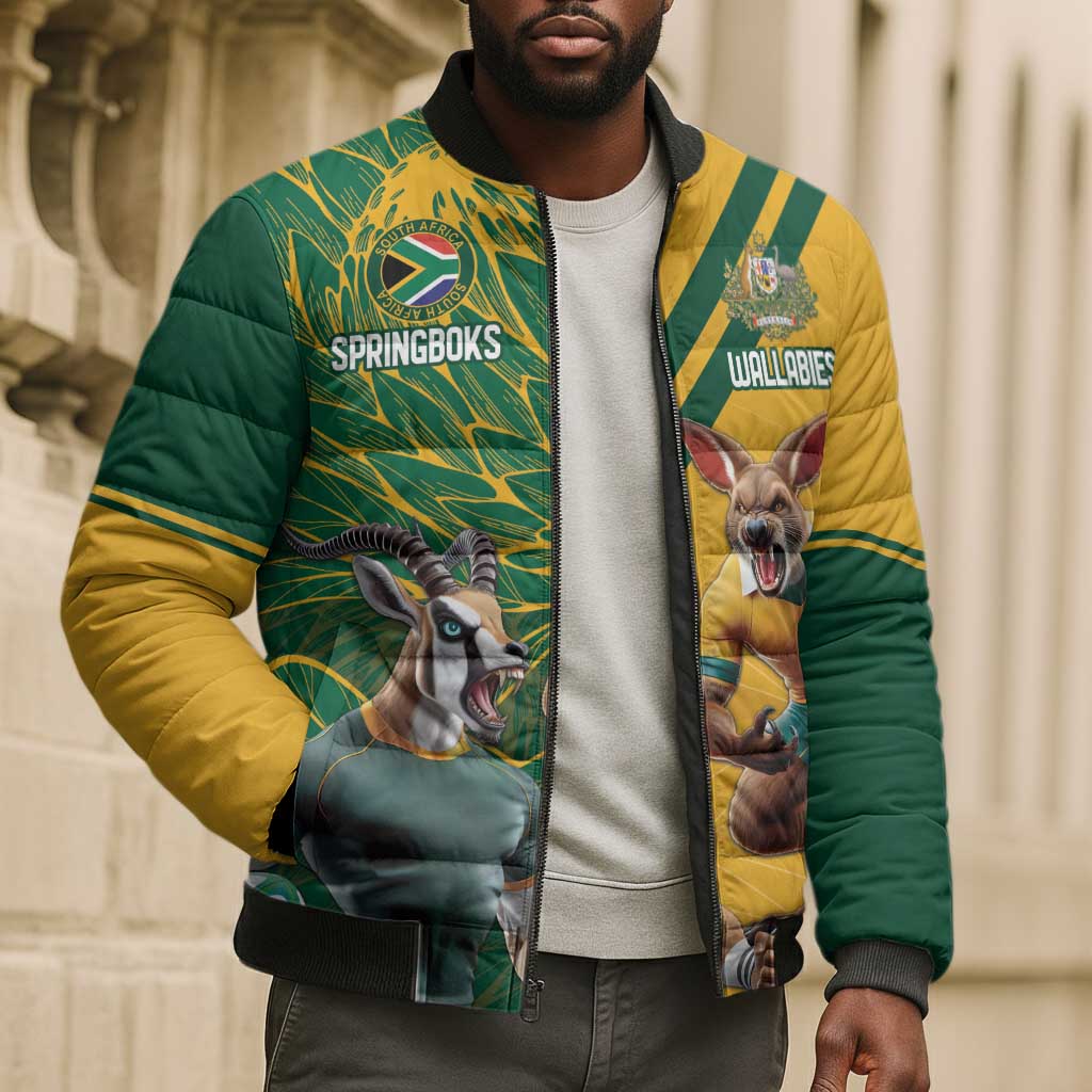 South Africa Australia Rugby Champion Personalized Bomber Puffer Jacket Springboks Wallabies Mascot