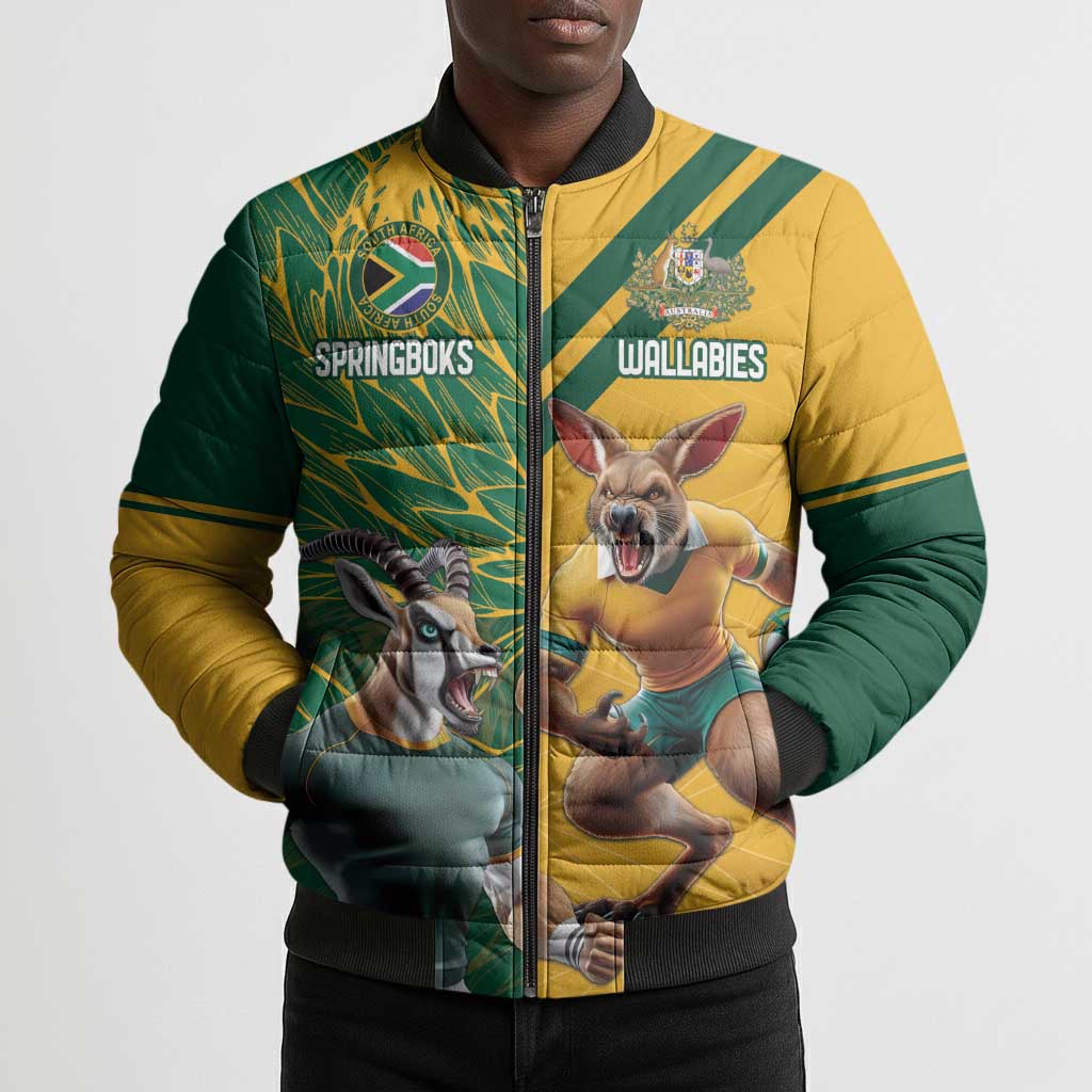 South Africa Australia Rugby Champion Personalized Bomber Puffer Jacket Springboks Wallabies Mascot