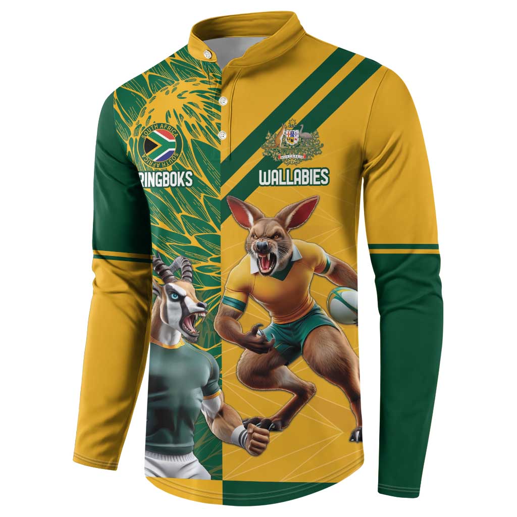 South Africa Australia Rugby Champion Personalized Button Sweatshirt Springboks Wallabies Mascot