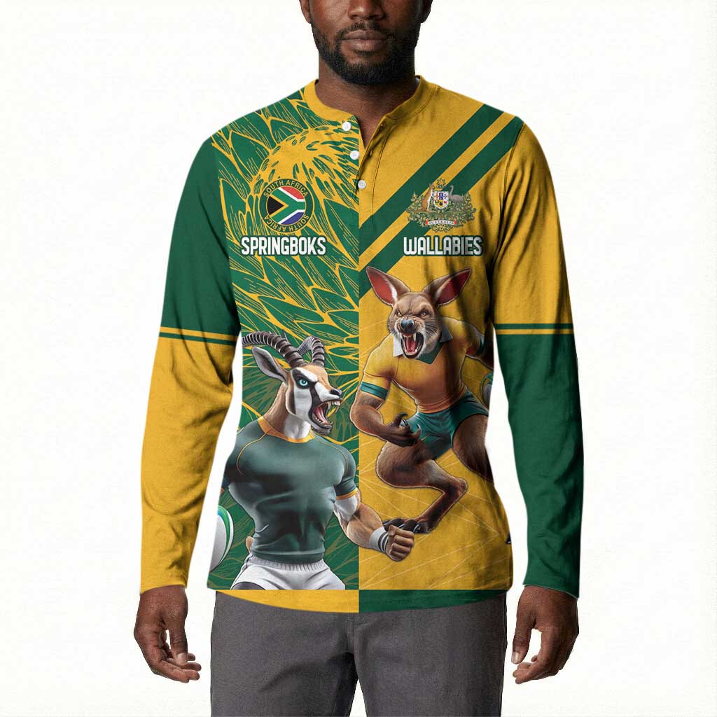 South Africa Australia Rugby Champion Personalized Button Sweatshirt Springboks Wallabies Mascot