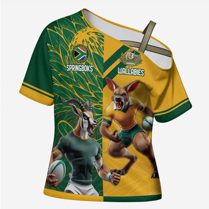 South Africa Australia Rugby Champion Personalized Cross Shoulder Shirt Springboks Wallabies Mascot