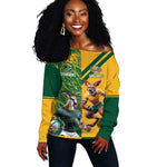 South Africa Australia Rugby Champion Personalized Off Shoulder Sweater Springboks Wallabies Mascot - African Pride