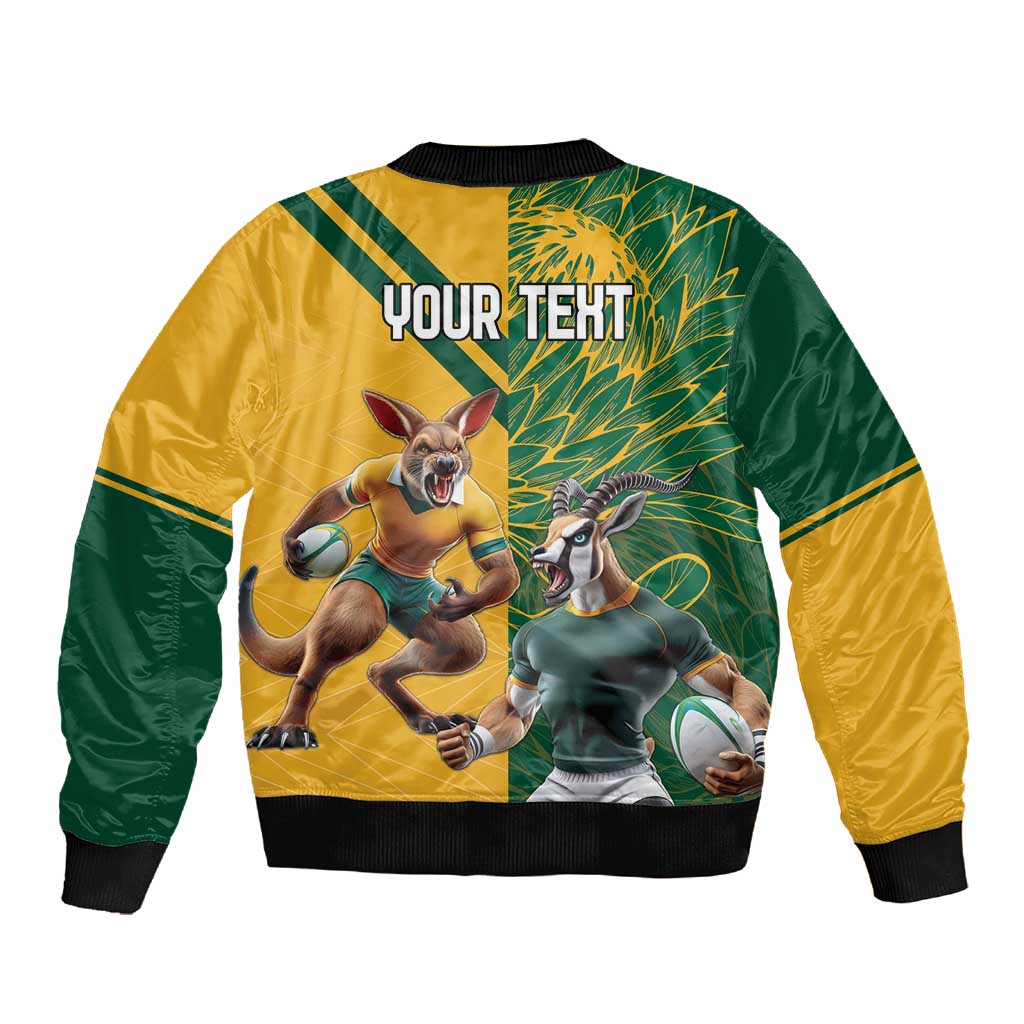 South Africa Australia Rugby Champion Personalized Sleeve Zip Bomber Jacket Springboks Wallabies Mascot - African Pride