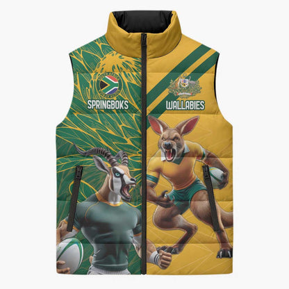 South Africa Australia Rugby Champion Personalized Sleeveless Puffer Jacket Springboks Wallabies Mascot