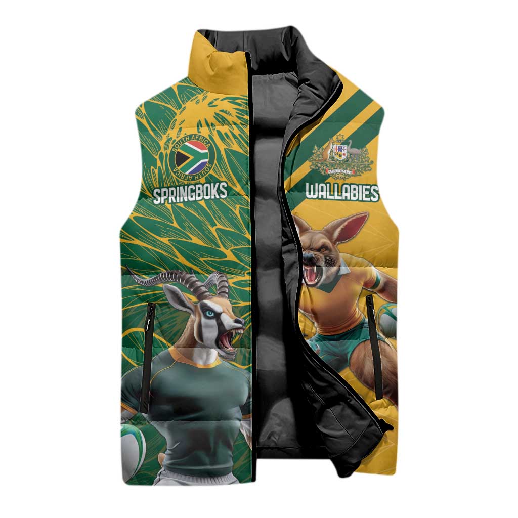 South Africa Australia Rugby Champion Personalized Sleeveless Puffer Jacket Springboks Wallabies Mascot