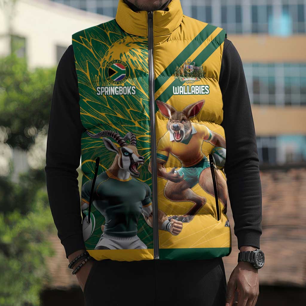 South Africa Australia Rugby Champion Personalized Sleeveless Puffer Jacket Springboks Wallabies Mascot