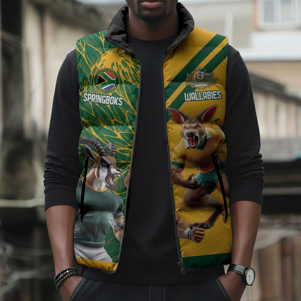 South Africa Australia Rugby Champion Personalized Sleeveless Puffer Jacket Springboks Wallabies Mascot