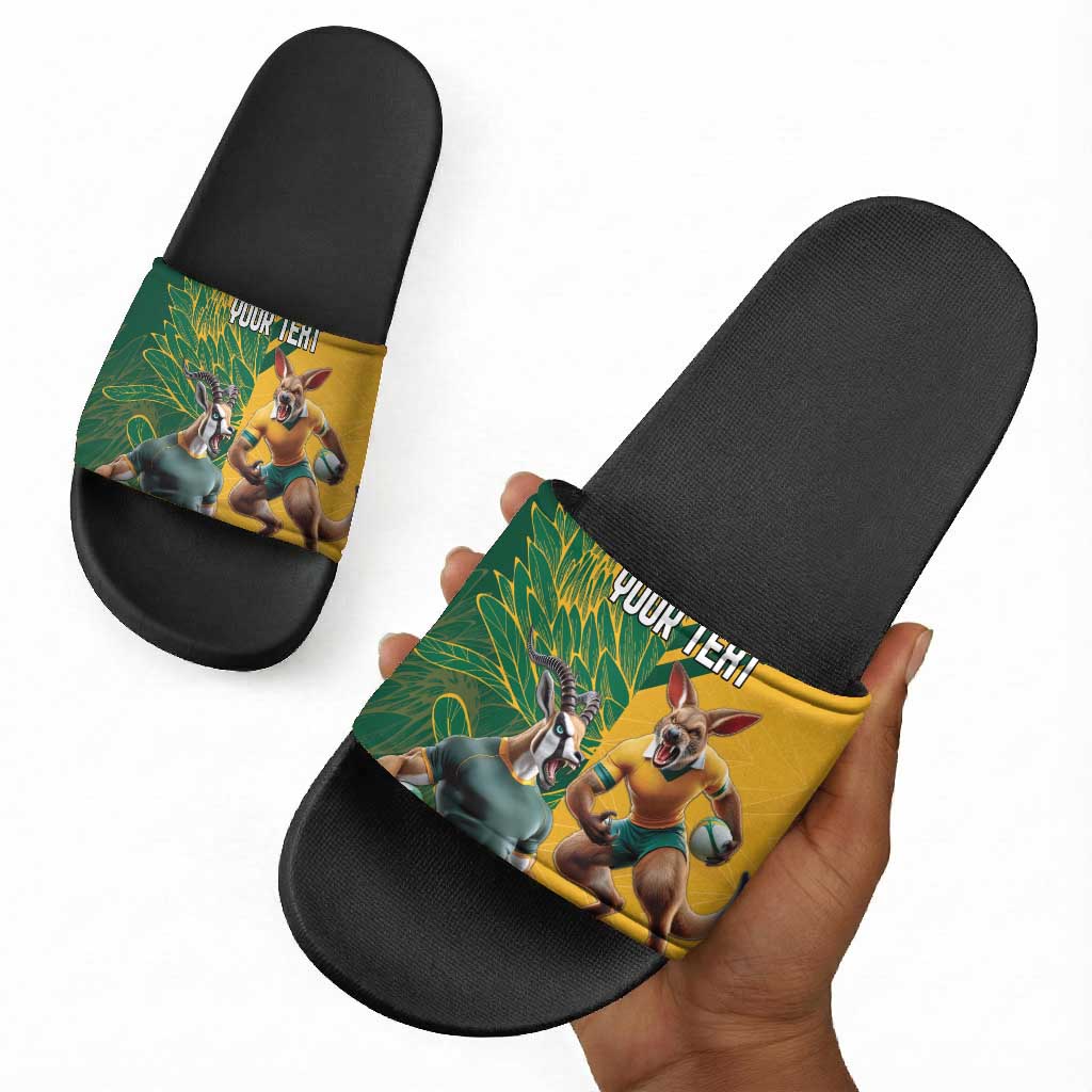 South Africa Australia Rugby Champion Personalized Slide Sandals Springboks Wallabies Mascot