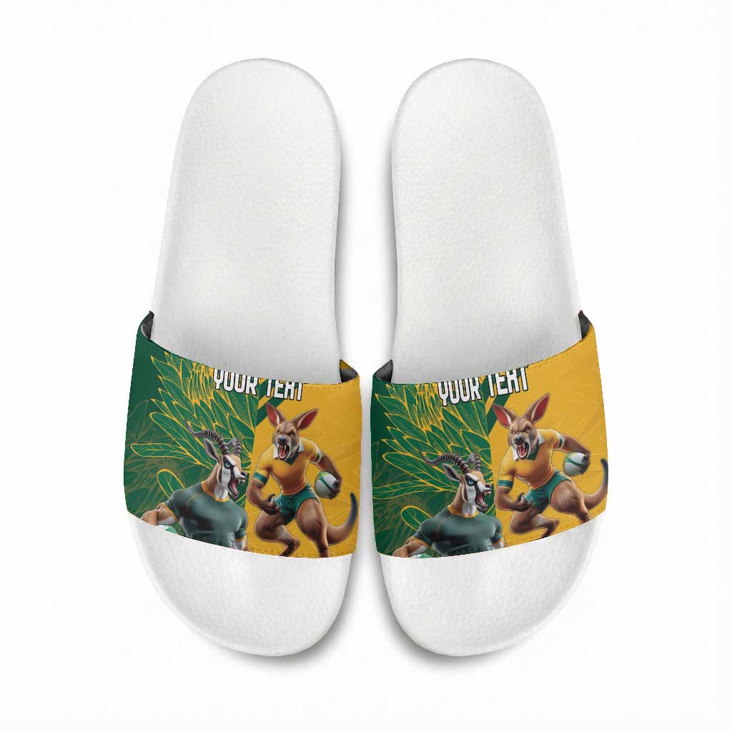 South Africa Australia Rugby Champion Personalized Slide Sandals Springboks Wallabies Mascot