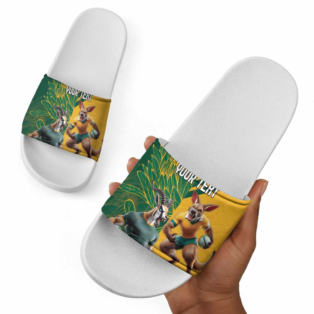 South Africa Australia Rugby Champion Personalized Slide Sandals Springboks Wallabies Mascot