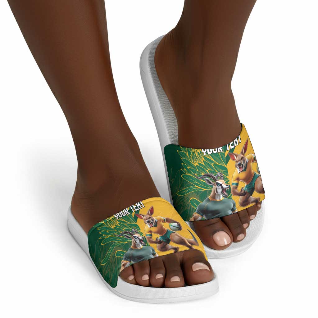 South Africa Australia Rugby Champion Personalized Slide Sandals Springboks Wallabies Mascot