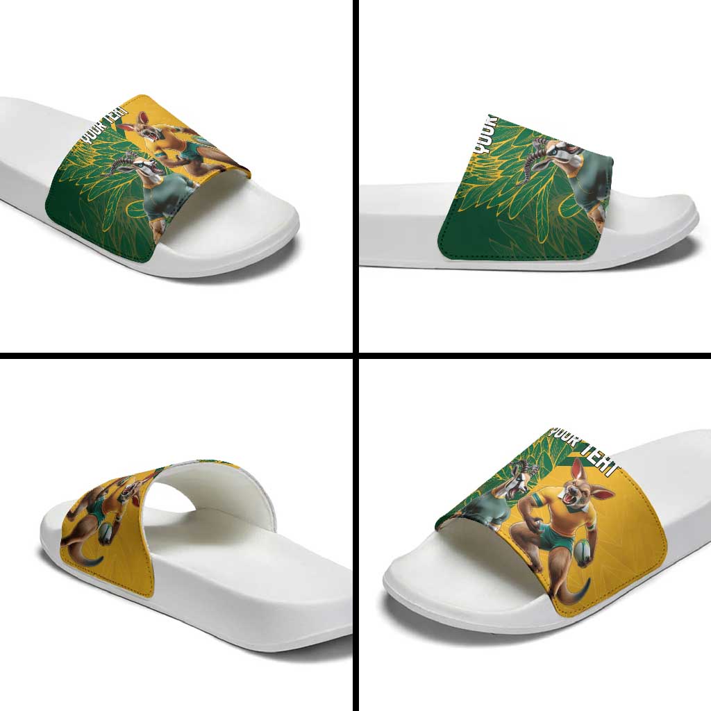 South Africa Australia Rugby Champion Personalized Slide Sandals Springboks Wallabies Mascot