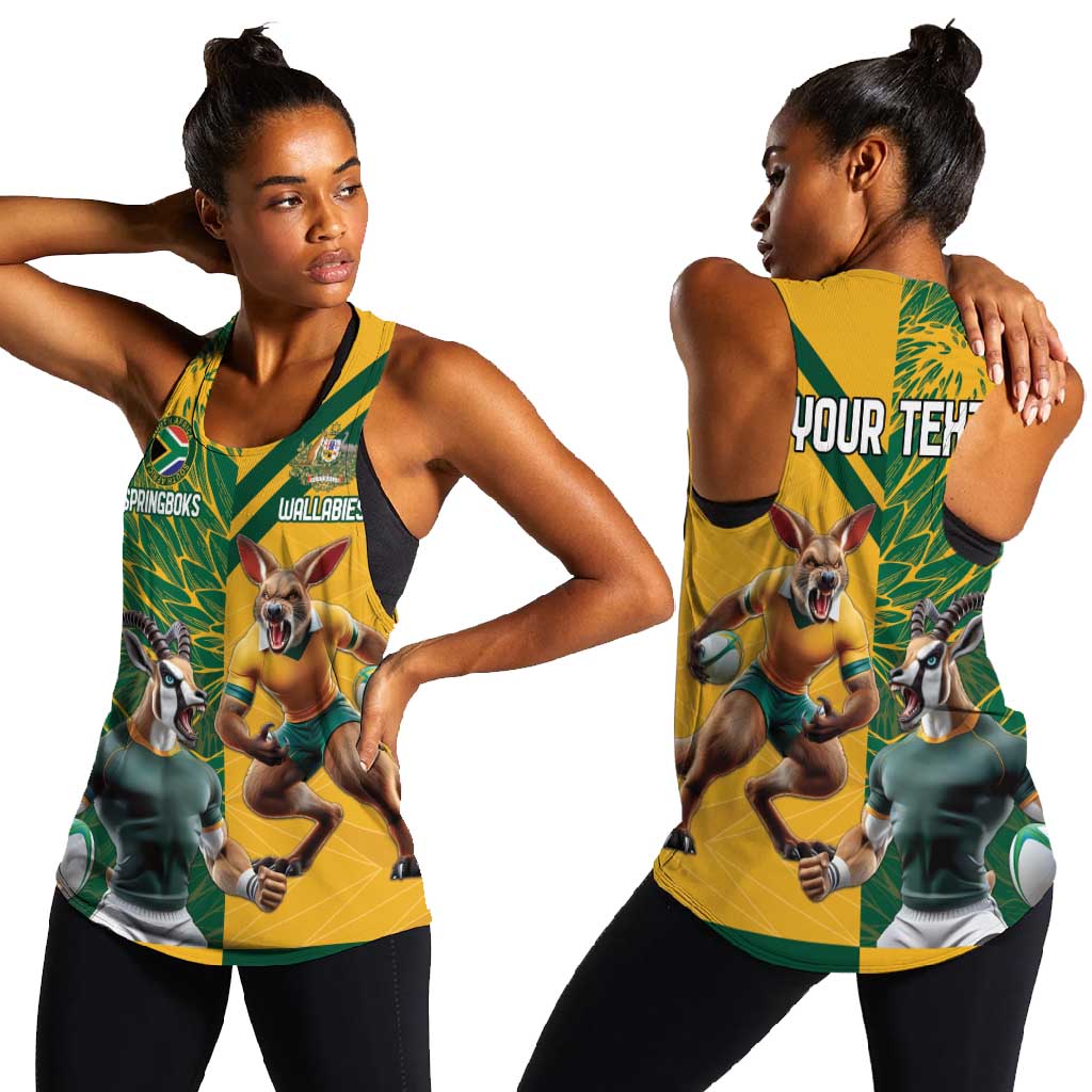 South Africa Australia Rugby Champion Personalized Women Racerback Tank Springboks Wallabies Mascot - African Pride