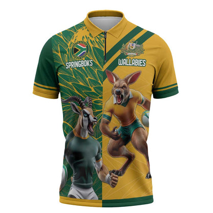 South Africa Australia Rugby Champion Personalized Zipper Polo Shirt Springboks Wallabies Mascot