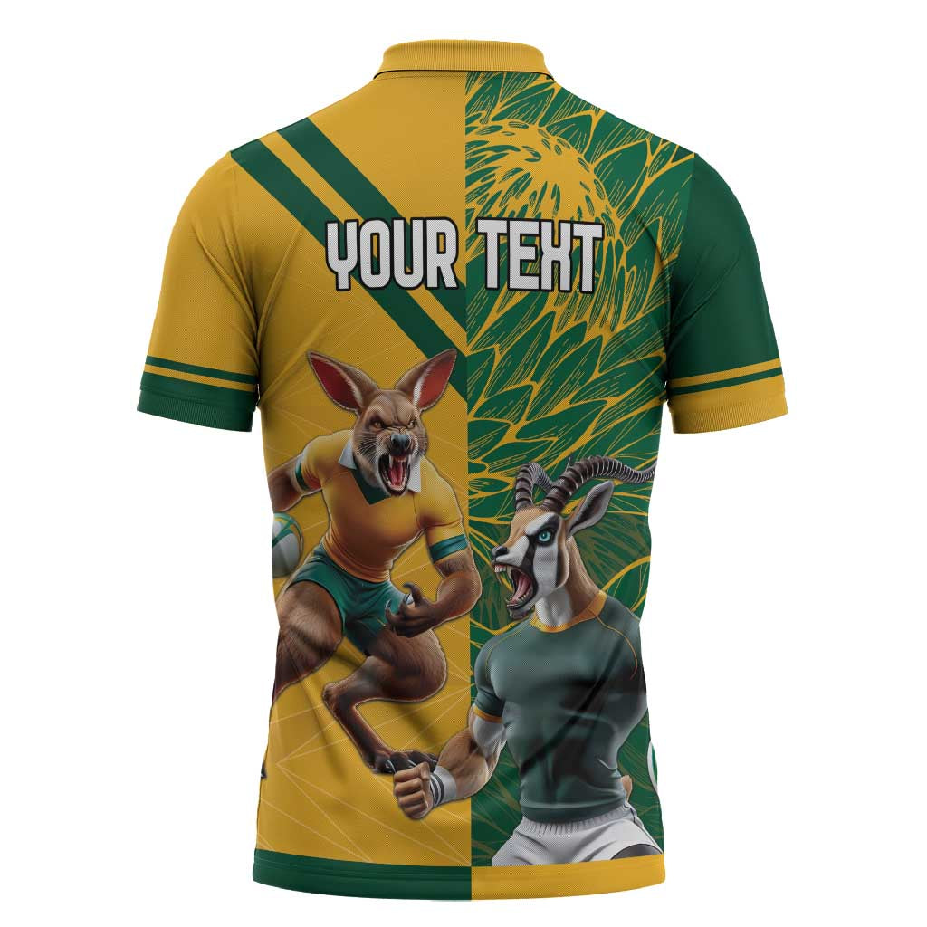 South Africa Australia Rugby Champion Personalized Zipper Polo Shirt Springboks Wallabies Mascot